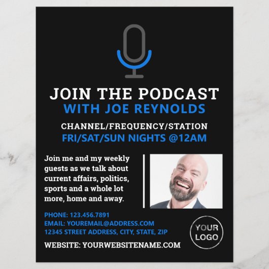 マイクシンボル、ポッドキャスター、ポッドキャ広告スト チラシ (正面)