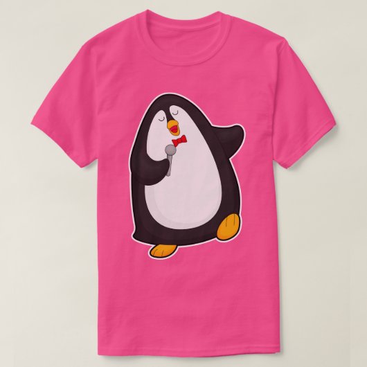 マイクタイで歌うペンギン Tシャツ (デザイン正面)