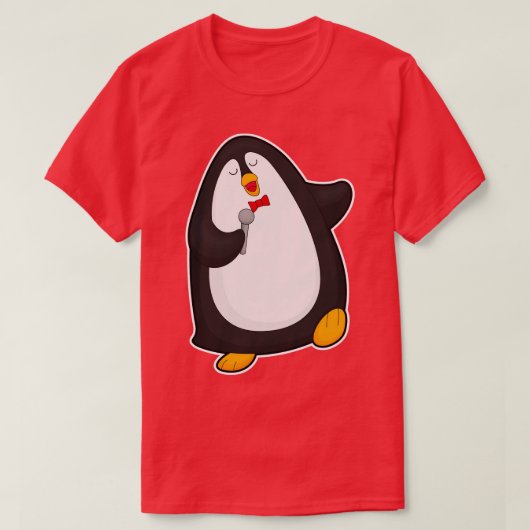 マイクタイで歌うペンギン Tシャツ (デザイン正面)