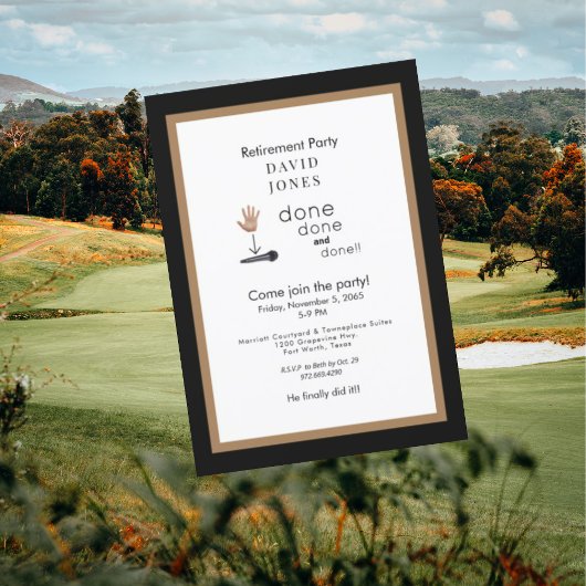 マイクドロップブラック&金ゴールドリタイアメントパーティー招待状 招待状