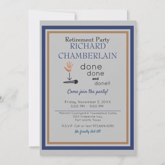 マイクドロップブルーグリーンリタイアメントパーティー招待状 招待状 (正面)