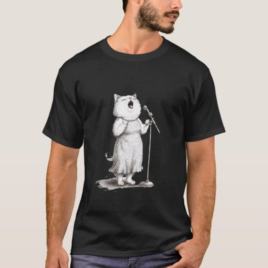 マイクパフォーマンスで歌うネコ Tシャツ (正面)