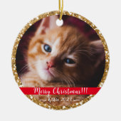 マイクリスマスペット金ゴールドグリッターセラミックオーナメント セラミックオーナメント (正面)