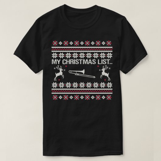 マイクリスマスリストトロンボーン楽器 Tシャツ (デザイン正面)