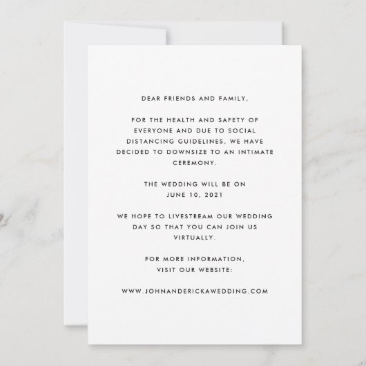 マイクロダウンスケールの写真ウェディング 案内状 (裏面)