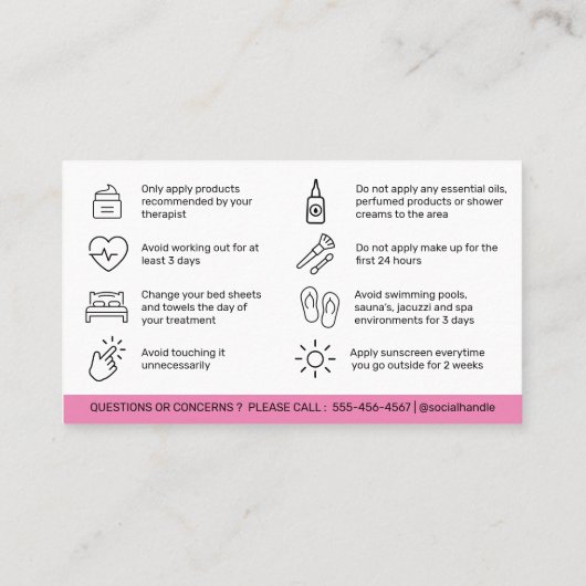 マイクロニモダンードリングアフターケア指示カード 名刺 (裏面)