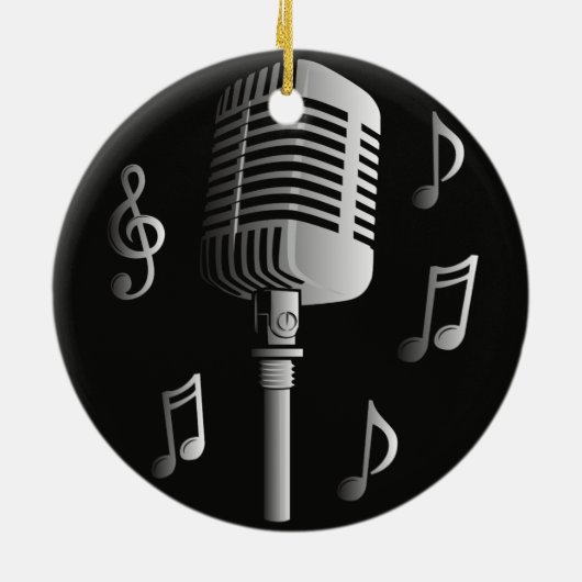 マイクロフォンのヴィンテージアナログ音楽録音の声 セラミックオーナメント (裏面)