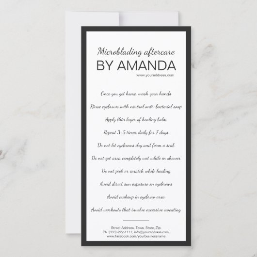 マイクロブレイディングアフターシンプルケアホワイトブラックボーダー サンキューカード (正面)