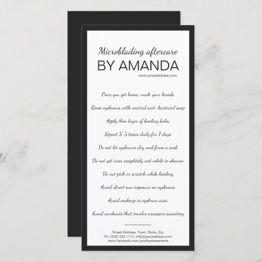 マイクロブレイディングアフターシンプルケアホワイトブラックボーダー サンキューカード (正面/裏面)