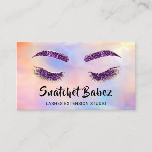 マイクロブレイディングメイクアップまつ毛パープルホログラフロゴ 名刺 (正面)