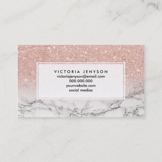 マイクロブレッドフェイクバラピンクグリッター白大理石 名刺 (裏面)