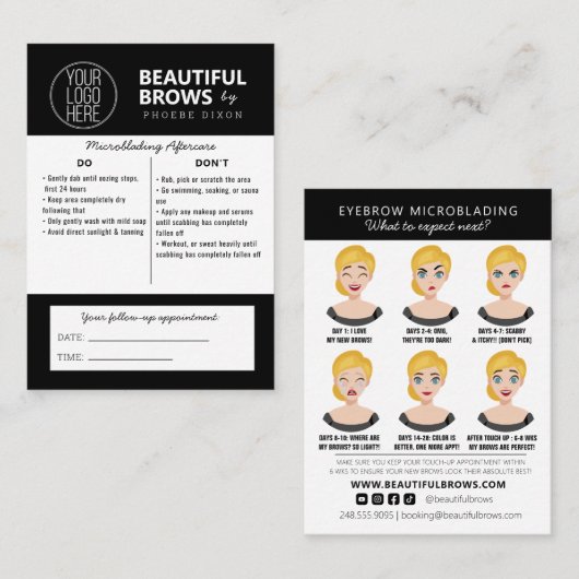 マイクロブレーディング・アフターケアの手順とアポイントメント 名刺 (正面/裏面)