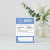 マイクロブレーディング・アフターケアの手順とアポイントメント 名刺 (スタンド正面)