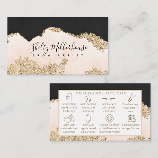 マイクロブレーディング・アフターケア・ピンク・金ゴールド・ブラック指示 名刺 (正面/裏面)