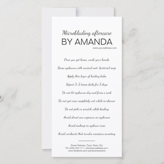 マイクロブレードのアフターシンプルケアのホワイトインストラクション サンキューカード (正面)