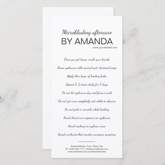 マイクロブレードのアフターシンプルケアのホワイトインストラクション サンキューカード (正面/裏面)