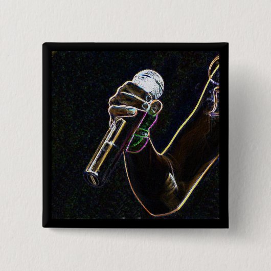 マイクロマイクロフォン音楽歌手の歌ボタンの正方形 缶バッジ (正面)