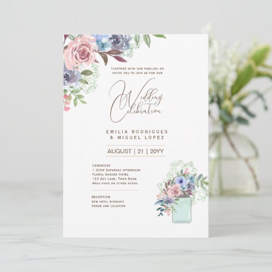 マイクロ庭園の結婚式テーマかわいらしフローラ夏 招待状 (スタンド正面)