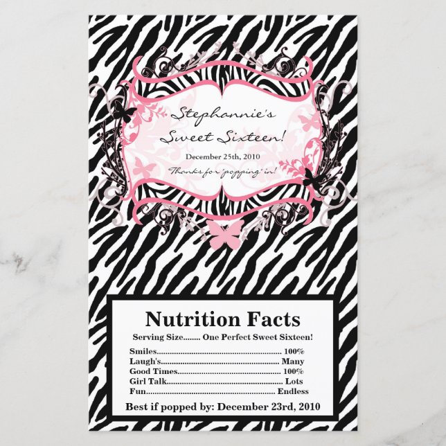 マイクロ波ポップコーンラッパーバタフライゼブラプリント (正面)