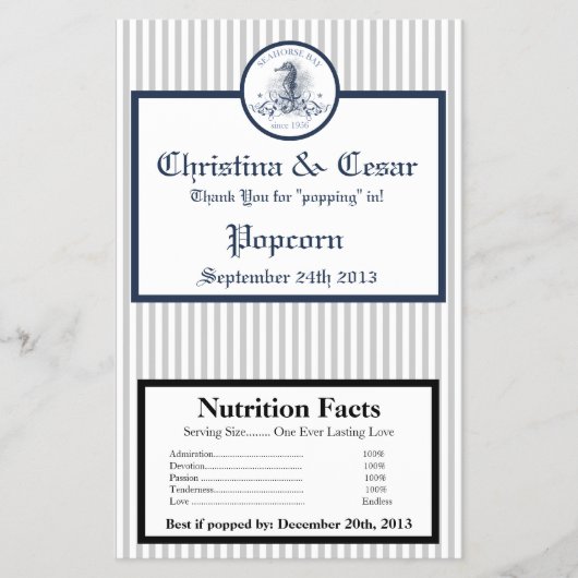 マイクロ波ポップコーンラッパ青いシーホースストライプのBE チラシ (正面)