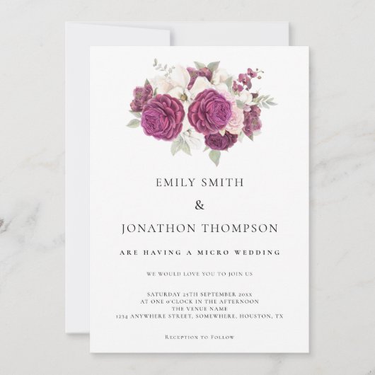 マイクロ結婚ズブルゴーニュ花模様バラピンク 招待状 (正面)