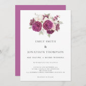 マイクロ結婚ズブルゴーニュ花模様バラピンク 招待状 (正面/裏面)