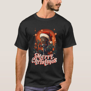 マイク歌う音楽を愛するメリークリスマスシリコン Tシャツ