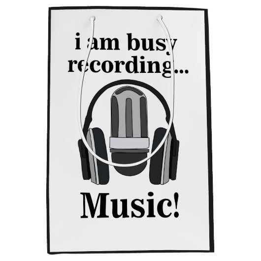 マイク用ヘッドフォン録音音楽 ミディアムペーパーバッグ (正面)