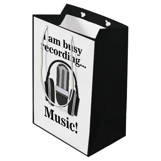マイク用ヘッドフォン録音音楽 ミディアムペーパーバッグ (裏面アングル)