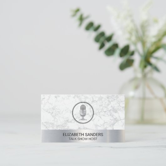 マイク | ブロガー | ポッドキャストホスト | 大理石金属トリム 名刺 (スタンド正面)