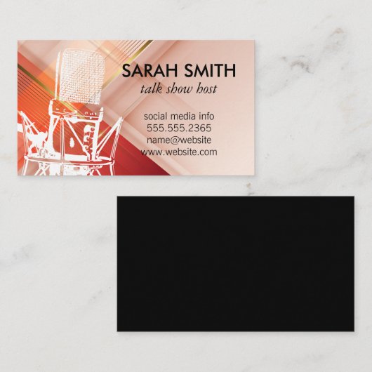 マイク/赤オレンジ背景 名刺 (正面/裏面)
