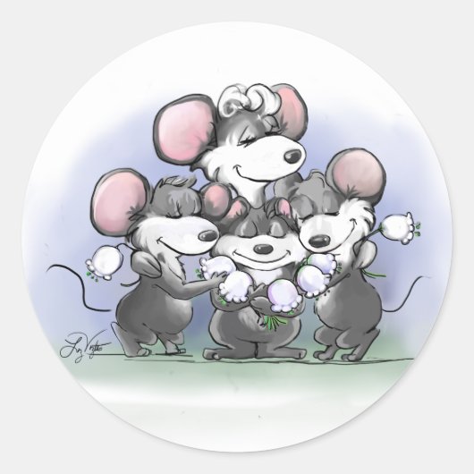 マイク・Mac・萌のハッピーマザーズデイイラストレーション ラウンドシール (正面)