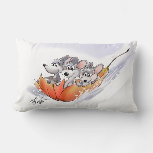 マイク、Mac、萌の冬の休日の腰枕 ランバークッション (正面)