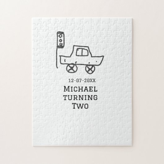 マイケルが二つの誕生日おもちゃ車の信号機を回す ジグソーパズル (縦)