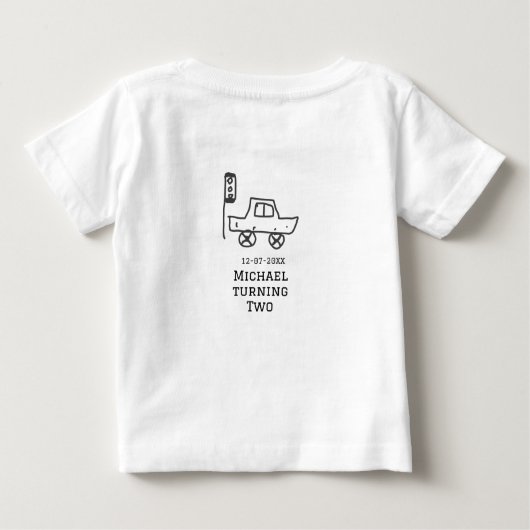 マイケルが2歳の誕生日おもちゃの自動車の信号 ベビーTシャツ (裏面)