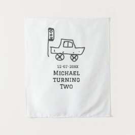 マイケル2歳の誕生日おもちゃの車の交通灯 タペストリー