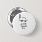 マイケル2歳の誕生日おもちゃの車信号 缶バッジ (正面&裏面)