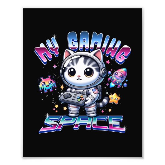 マイゲーム宇宙-かわいい宇宙猫 フォトプリント (正面)