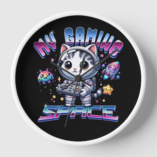 マイゲーム宇宙-かわいい宇宙猫 壁時計 (正面)