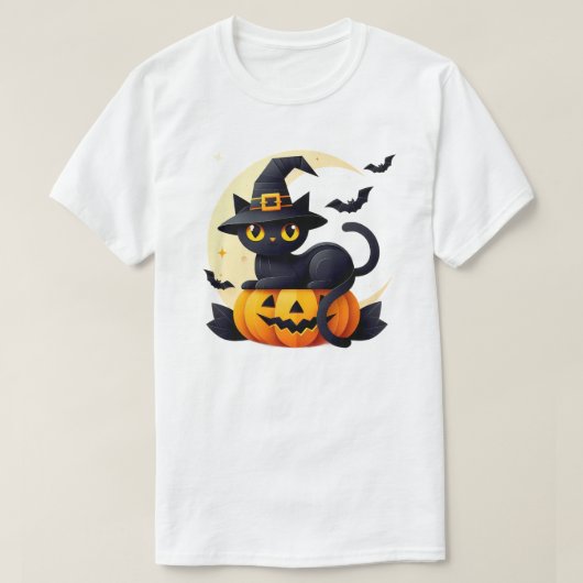 マイコカルハロウィーンブラックキャット Tシャツ (デザイン正面)
