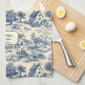 マイコテージコバルトアンドクリームトイレデジュイ キッチンタオル (四つ折り)