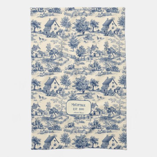 マイコテージコバルトアンドクリームトイレデジュイ キッチンタオル (縦)