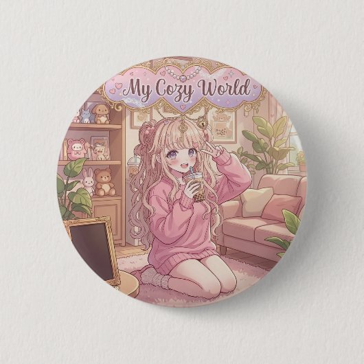 マイコージィワールド: かわいいアニメ少女の部屋の雰囲気アクセサリー 缶バッジ (正面)