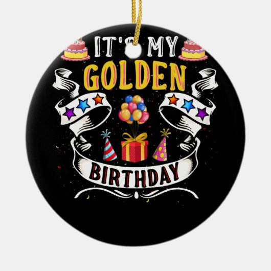 マイゴールデン誕生日カッコいい誕生日 セラミックオーナメント (正面)