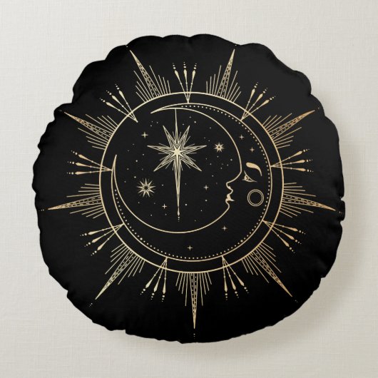 マイサンアンドムーンシナフェイクル金ゴールドブラック ラウンドクッション (正面)
