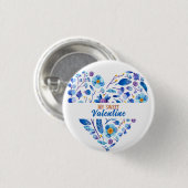 マイスイートバレンタインボタニカルブルーフローラハート 缶バッジ (正面&裏面)
