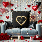 マイスウィートハートまぶしい金ゴールドハートバレンタインブラック クッション