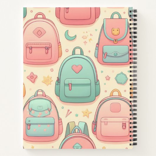 マイスクールメモリーズ名前をカスタムするバックパックスパイラル ノートブック (裏面)