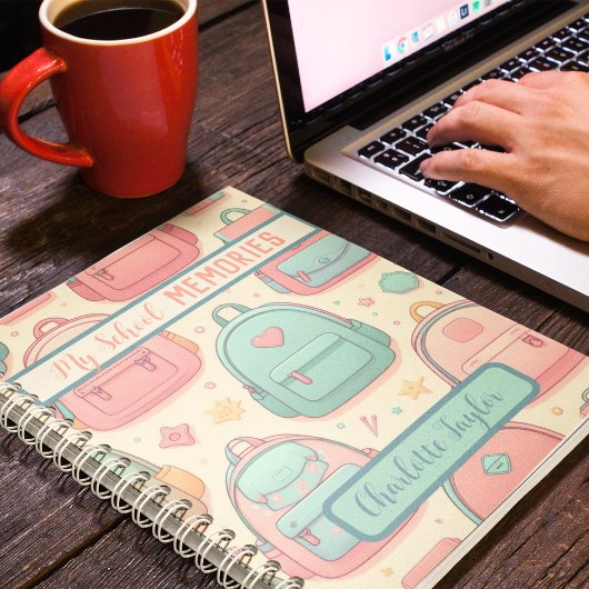 マイスクールメモリーズ名前をカスタムするバックパックスパイラル ノートブック