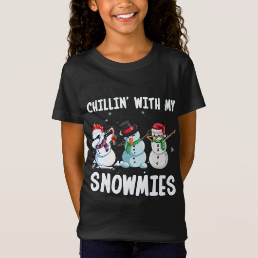 マイスノーマイクリスマスクリスマス雪だるまFでチリン Tシャツ (正面)